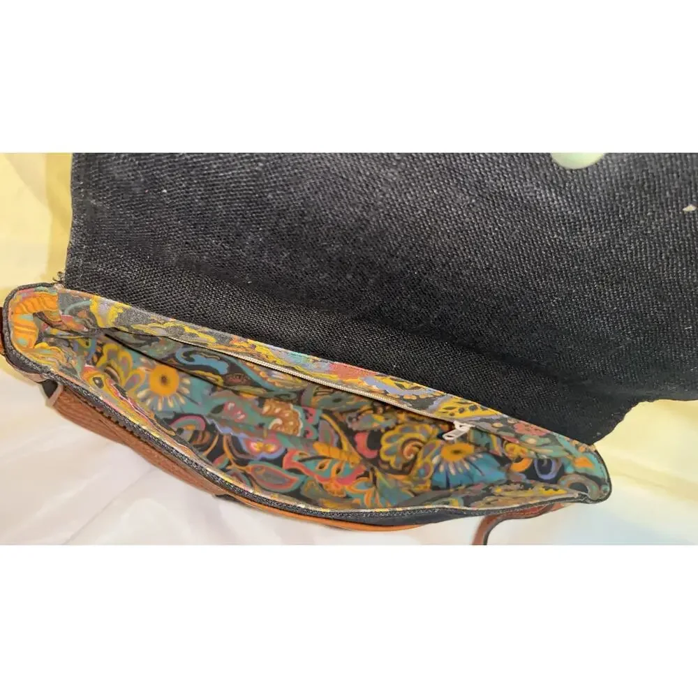 Vintage Tribout Crossbody Bag -Leather and canvas/Jeans Black and Brown